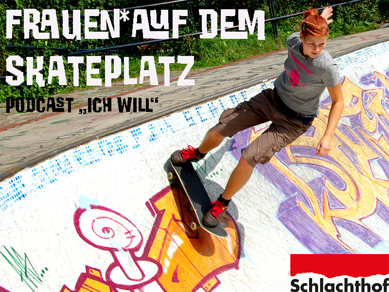 Frau macht einen Trick auf dem Skateboard